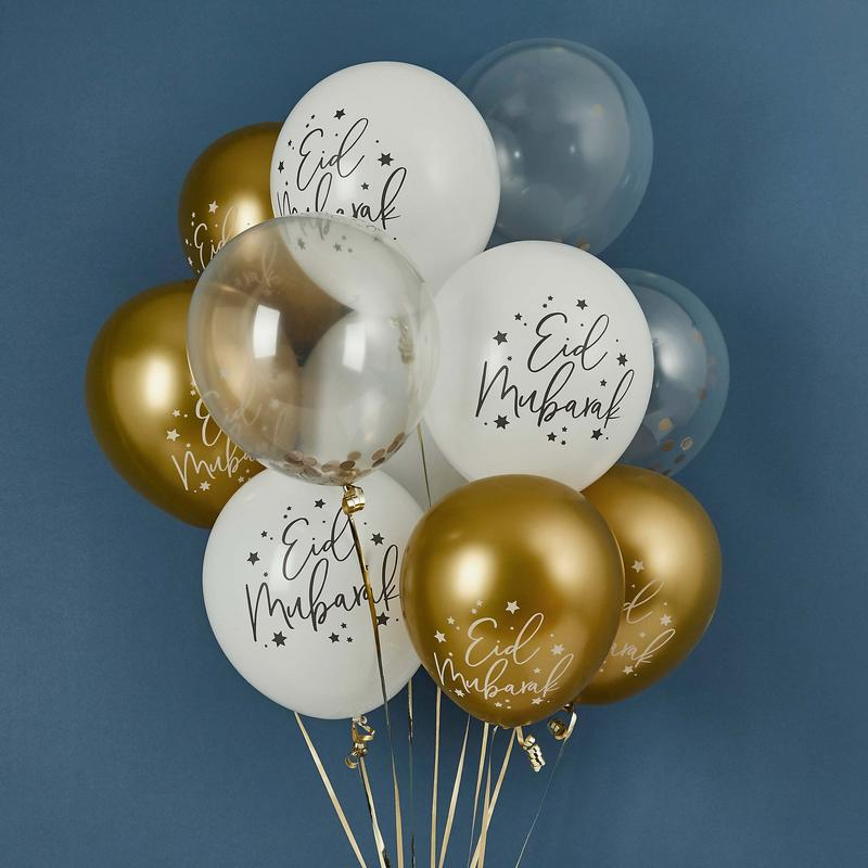 Eid Mubarak Ballon Mix - 12 stk (Ø 30 cm) | Eid Latexballoner - Temashop