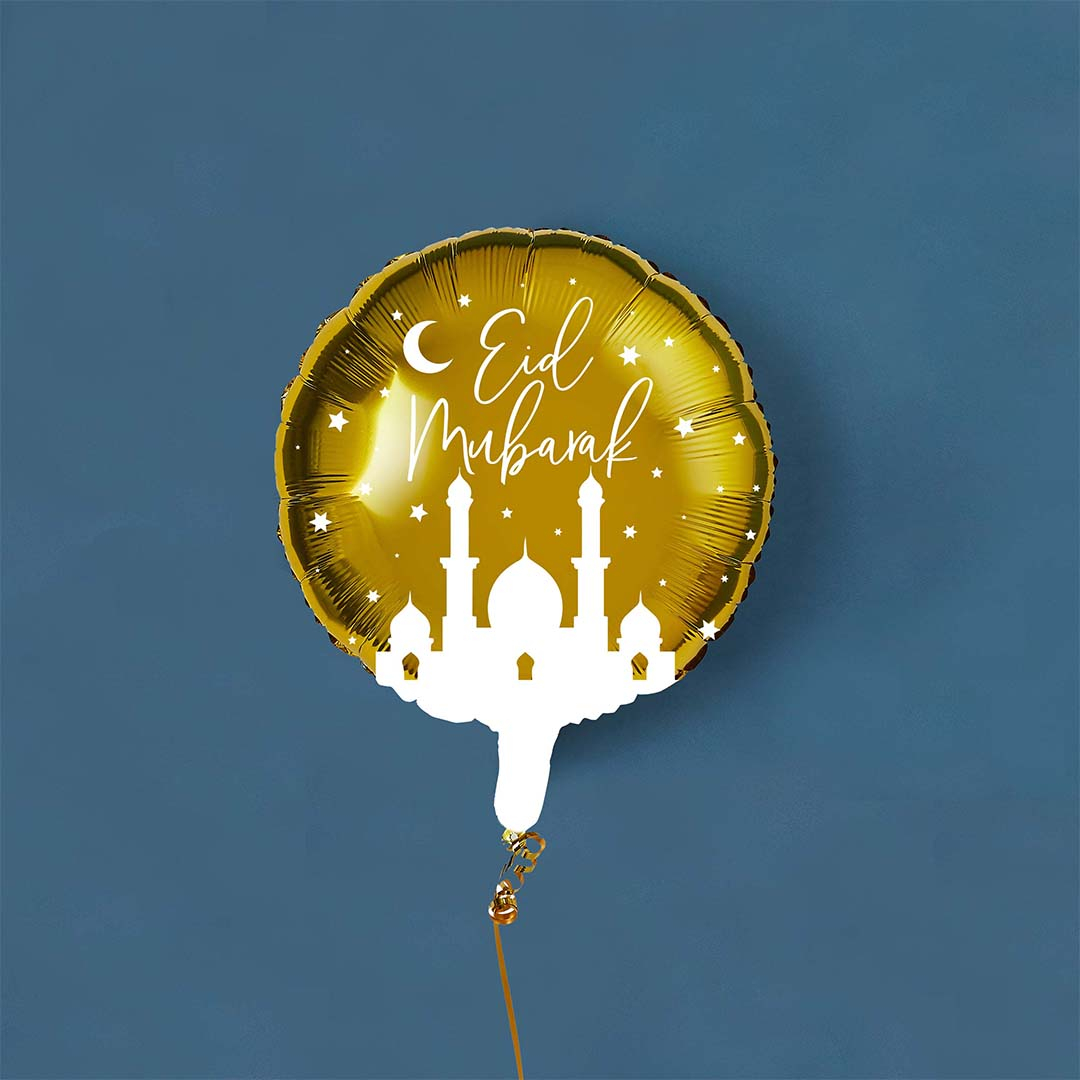 Eid Mubarak Folieballon Hvid/Guld