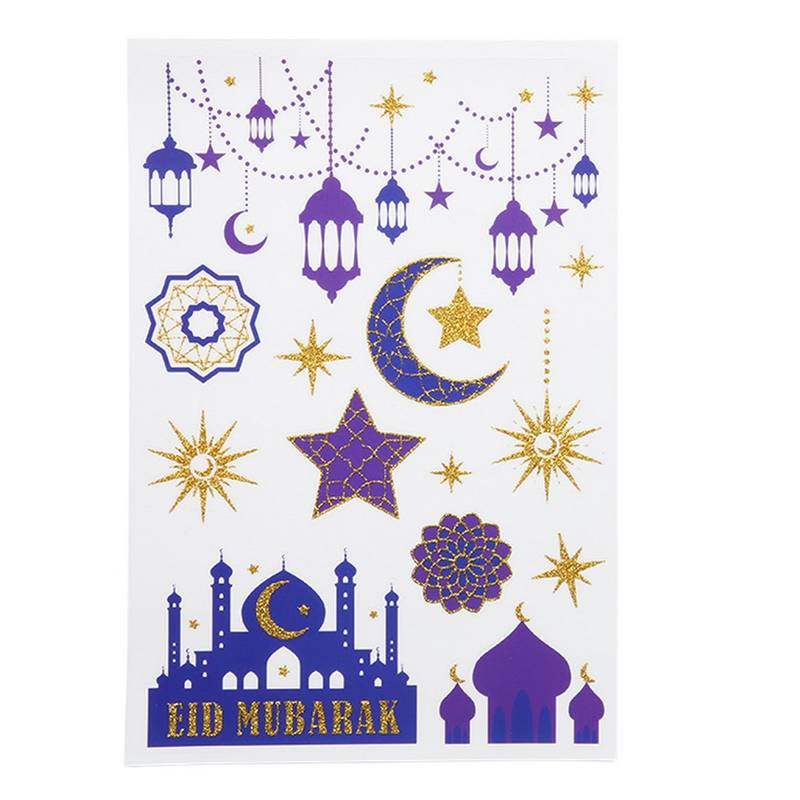 Eid Mubarak Klistermærker - 2 ark (17,5 cm) | Eid Vinduespynt - Temashop
