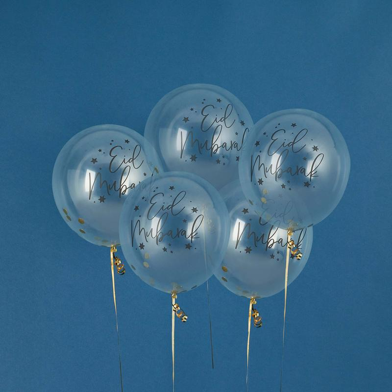 Eid Mubarak Konfetti Balloner Guld - 5 stk (30 cm) | Eid Konfettiballoner - Temashop