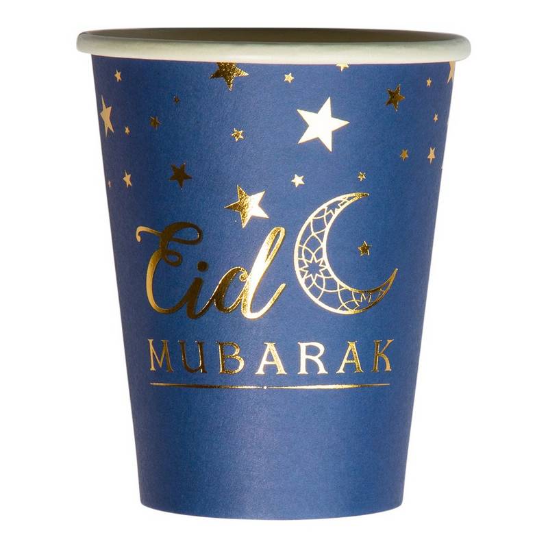 Eid Mubarak Papkrus Blå - 8 stk | Eid Krus - Temashop
