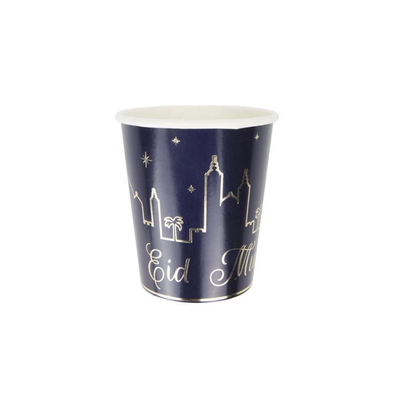 Eid Mubarak Papkrus Mørkeblå - 8 stk (200 ml) | Eid Krus - Temashop