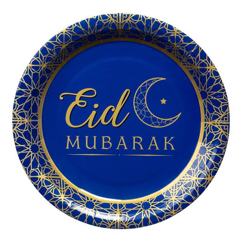 Eid Mubarak Tallerkener Blå - 8 stk | Eid Tallerkner - Temashop
