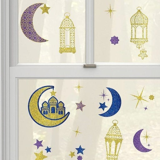 Eid Mubarak Vinduesklistermærker - 15 stk (43,1 x 30,5 cm) | Eid Klistermærke - Temashop