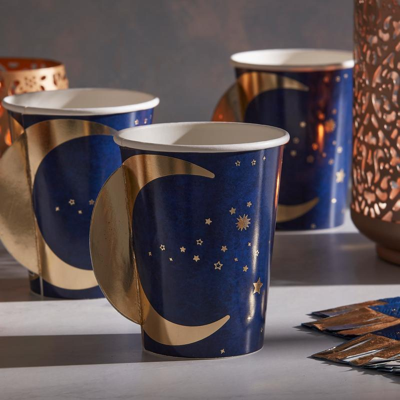 Eid Papkrus Marineblå/Guld - 8 stk (260 ml) | Eid Krus - Temashop