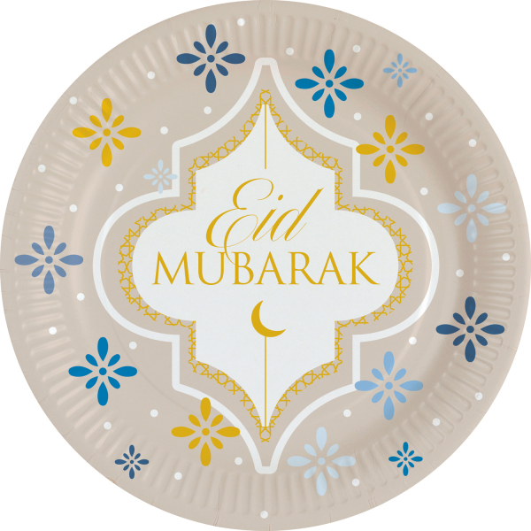 Eid Ramadan Paptallerkener - 8 stk (Ø 23 cm) | Eid Tallerkner - Temashop