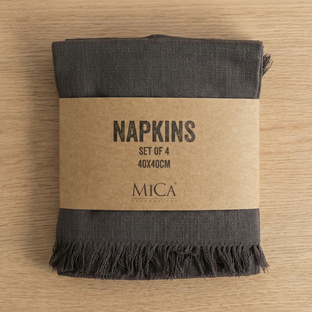 Bomuldsservietter Mørk Grå - 4 stk (40 x 40 cm) - Temashop