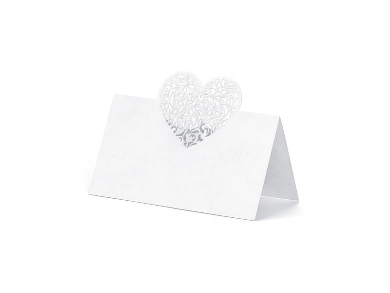 Elegant Hjerte Bordkort Hvid - 10 stk (9 x 6,5 cm) - Temashop