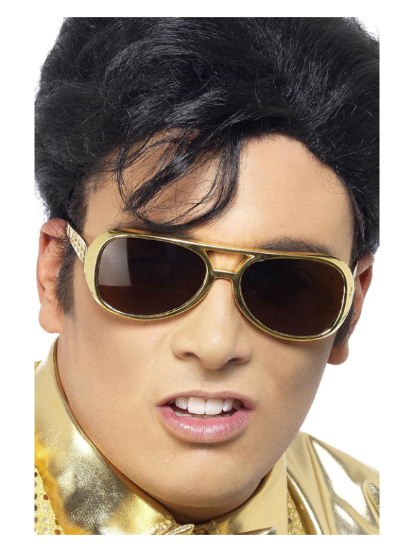 Elvis 70'er Solbriller Guld | 50'erne Rock n' Roll Briller - Hovedtilbehør - Temashop