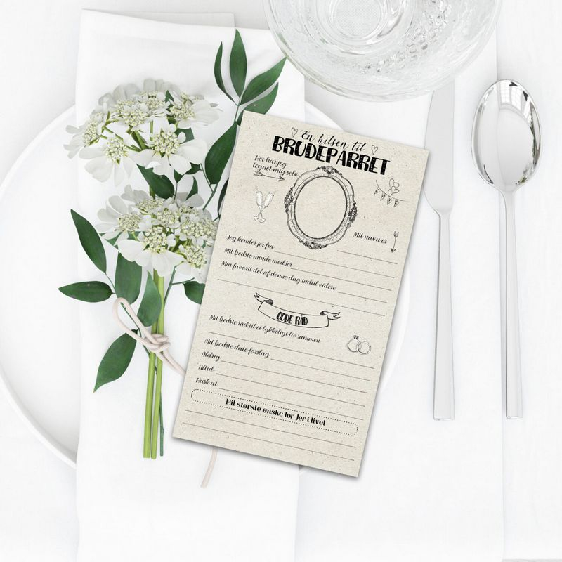 En Hilsen Til Brudeparret - 10 stk (10,5 x 18,5 cm) | Bryllup Kort / Invitationer / Gode råd - Temashop