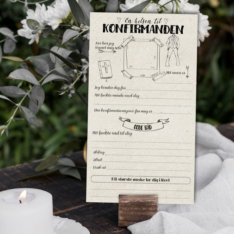 En Hilsen Til Konfirmanden Dreng - 10 stk (10,5 x 18,5 cm) | Konfirmation Kort / Invitationer / Gode råd - Temashop
