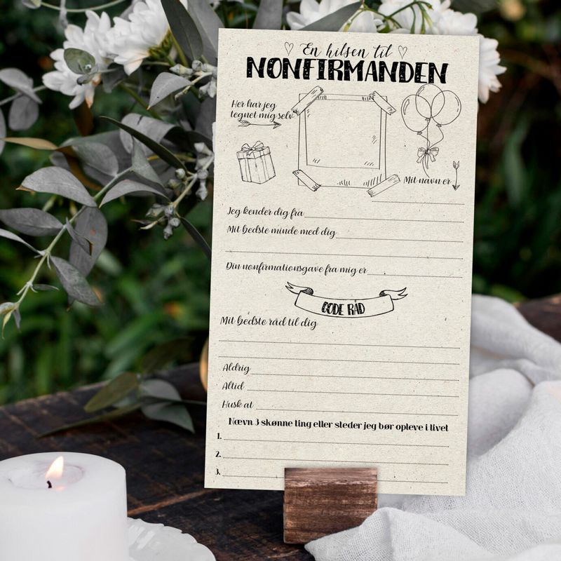 En Hilsen Til Nonfirmanden - 51 dele (10,5 x 18,5 cm) | Konfirmation Kort / Invitationer / Gode råd - Temashop