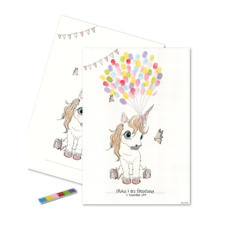 Enhjørning Fingeraftryk Plakat Pastelfarver - 1 stk (29,7 x 42 cm) | Enhjørning Plakat - Temashop