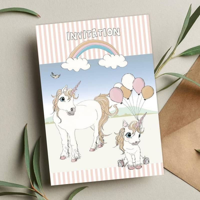 Enhjørning Invitationer - 6 stk (11,5 x 16 cm) | Enhjørning Invitationer - Temashop