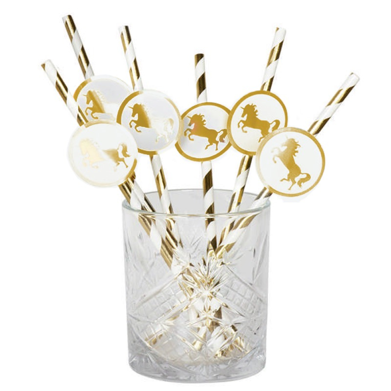 Enhjørning Papirsugerør Hvid/Guld