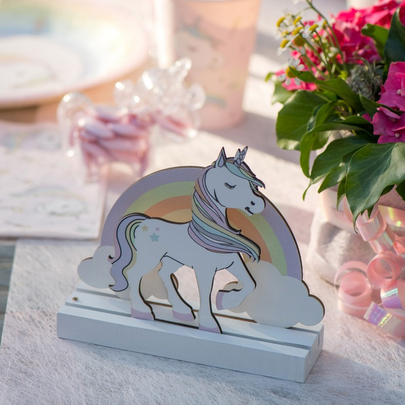 Enhjørning Trædekoration - 1 stk (14 x 4 x 13 cm) | Enhjørning Centerpieces - Temashop