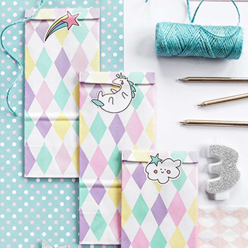 Enhjørninge Slikposer - 6 stk (8 x 18 x 6 cm) | Enhjørning Poser / Goodiebags - Temashop