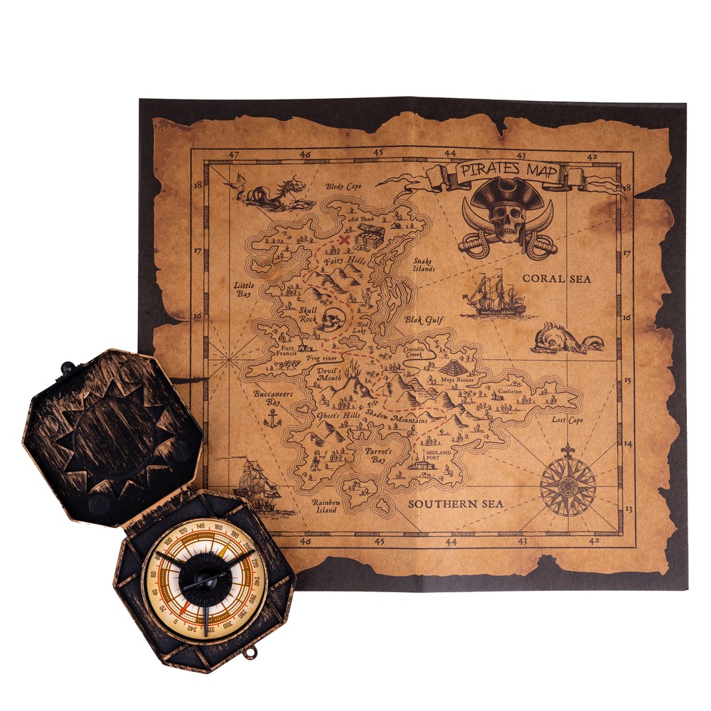 Pirat Skattekort Med Kompas (21 x 20 cm) | Pirat Props - Dekoration - Temashop