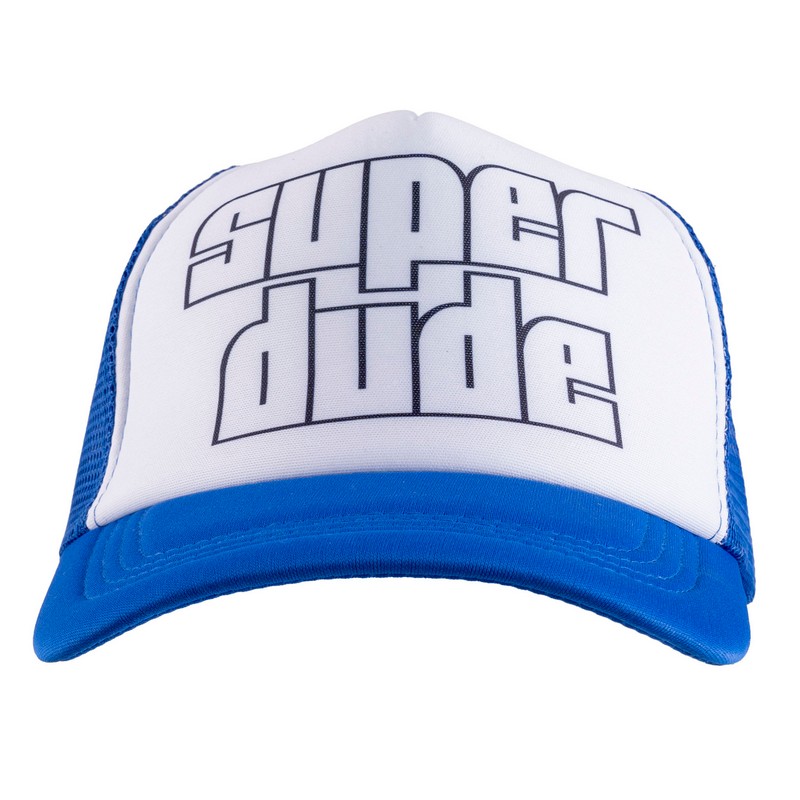 Super Dude Kasket Blå/Hvid | 90'erne Retro Hat / Hue / Hjelm - Hovedtilbehør - Temashop