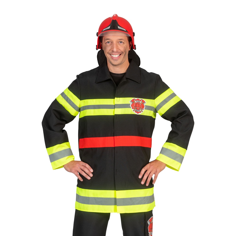 Brandmandsjakke Sort/Gul | Brandmand kostume til mænd - Temashop