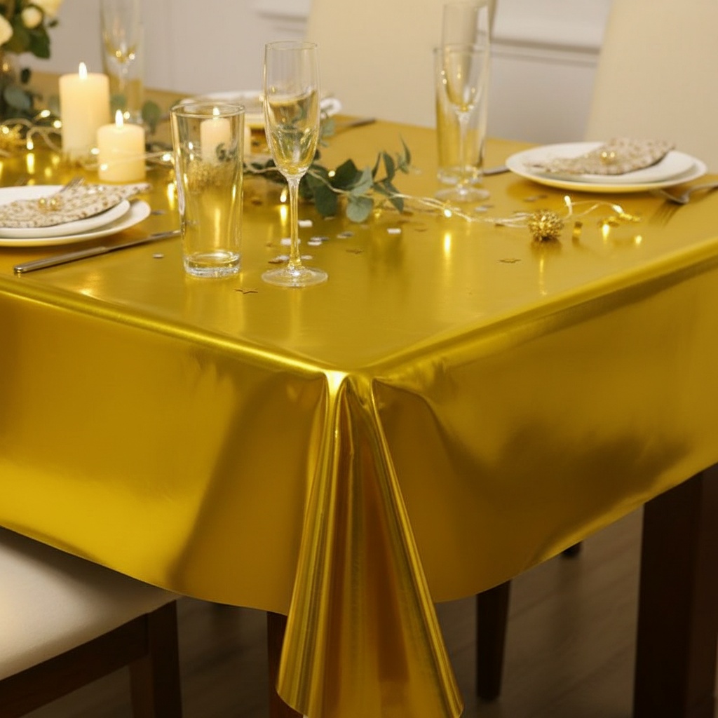 Plastikdug Guld - 1 stk (270 x 136 cm) | Guld tema Duge - Temashop