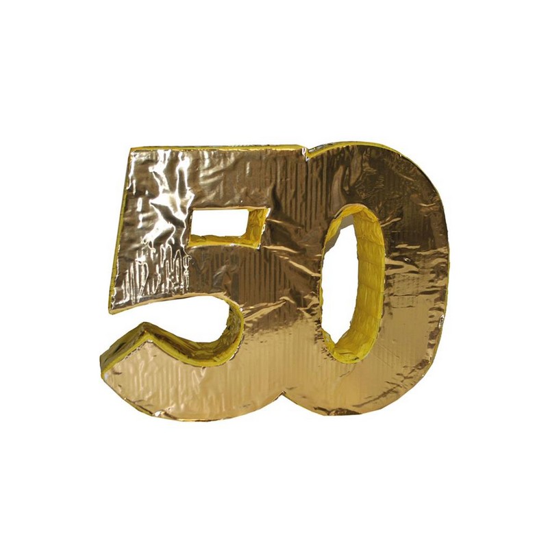 50 Års Piñata Guld - 1 stk (19 x 10 x 40 cm) | 50 år Pinata - Temashop