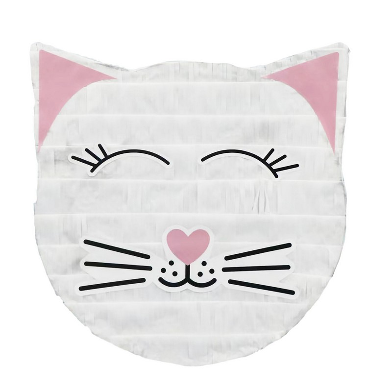 Kattehoved Piñata Hvid - 1 stk (33 x 34,5 x 7,5 cm) | Kat Pinata - Temashop