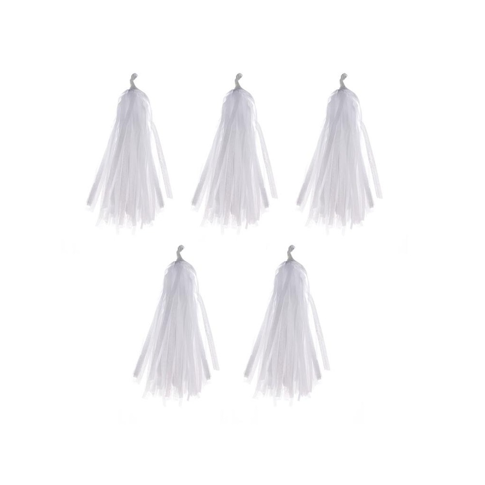 Hvide Ballonpomponer - 5 stk (35 cm) | Hvidt tema Ballontilbehør - Temashop