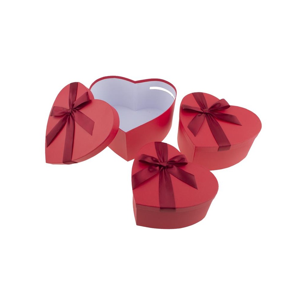 Hjerte Gaveæsker Rød - 3 stk (26,5 x 24 x 12 cm & 29 x 27 x 14 cm & 32 x 30 x 16 cm) | Kærlighed Æsker - Temashop