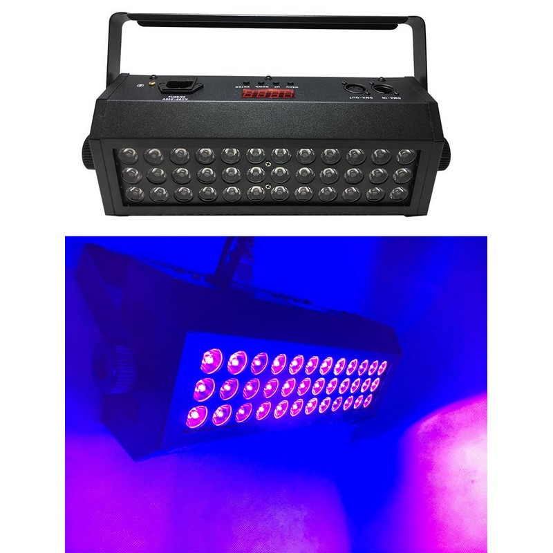 UV LED Blacklight Lysbar 36x3W - 1 stk (39 x 21,5 x 16,5 cm) | UV / Neon Lyseffekter - Temashop