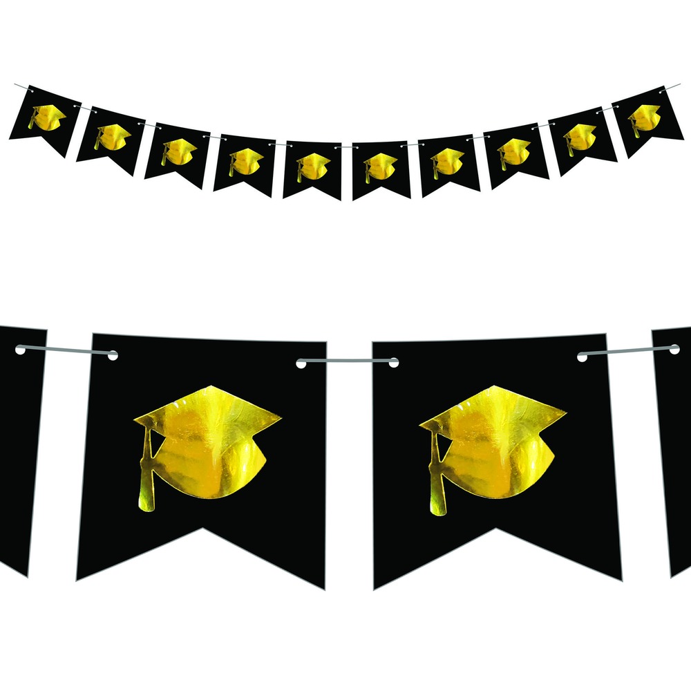 Student Flagguirlande Sort/Guld - 1 stk (5 m) | Studerende Guirlander - Temashop