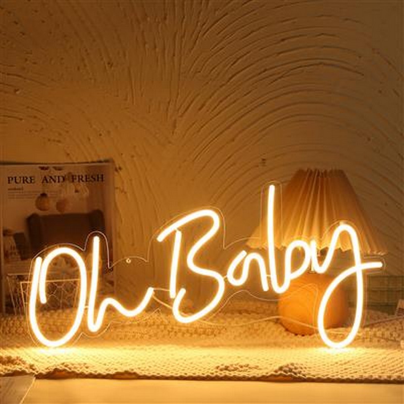 Oh Baby Neonskilt Varm Hvid - 1 stk (60 x 29 x 2 cm) | Babyshower Skilte - Temashop