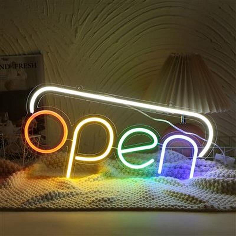 Open Neonskilt Regnbue - 1 stk (47,5 x 24 x 2 cm) | UV / Neon Skilte - Temashop