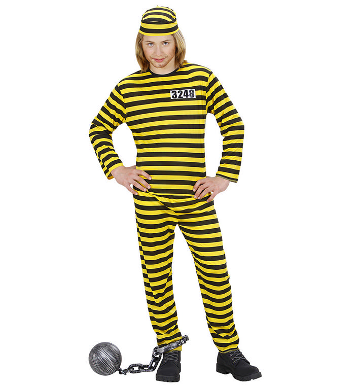 Fangedragt Sort/Gul Børnekostume - Professioner kostume til børn i størrelserne 116-170 | Fange udklædning til børn - Temashop