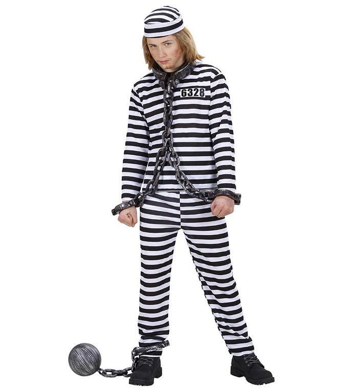 Fangedragt Sort/Hvid Børnekostume - Professioner kostume til børn i størrelserne 116-170 | Fange udklædning til børn - Temashop