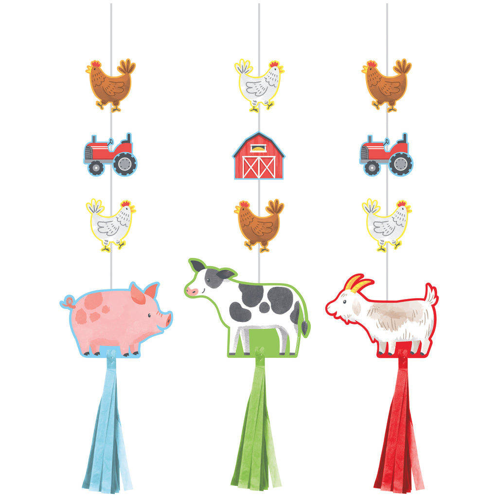 Farm Party Loftspynt - 3 stk (18 x 67 cm) | Gård tema Spiraler/string - Temashop