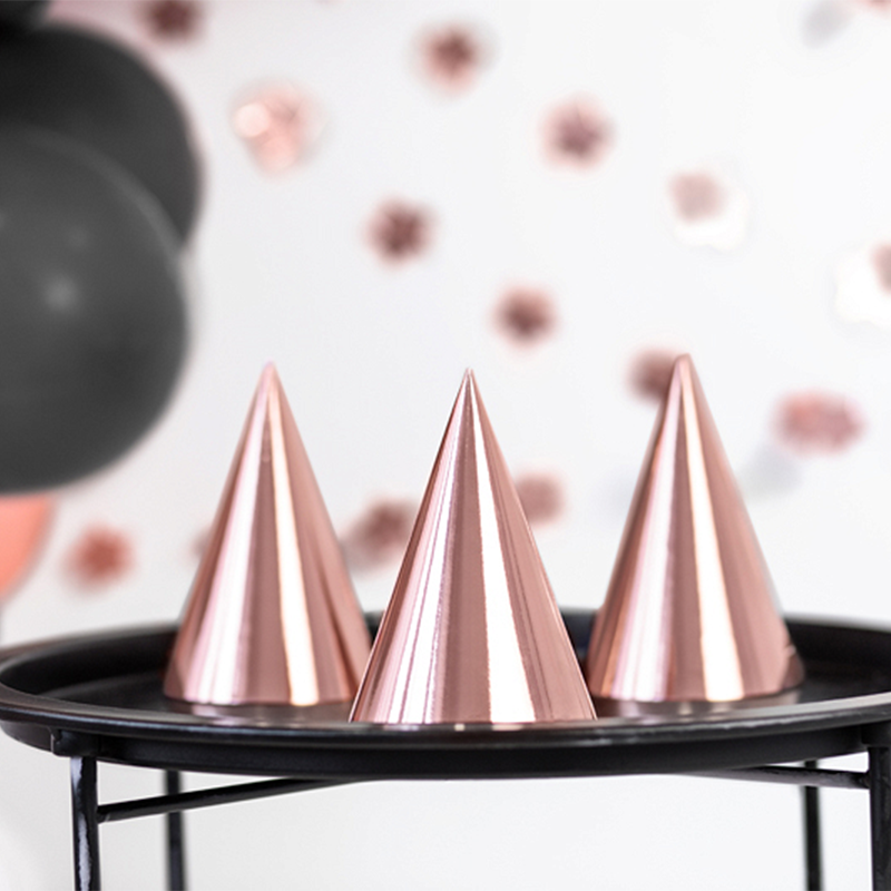 Festhatte Rosaguld - 6 stk (16 x 10 cm) | Rosaguld tema Partyhatte - Temashop