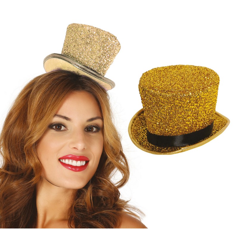 Mini Glimmer Tophat Guld | Guld tema Hat / Hue / Hjelm - Hovedtilbehør - Temashop
