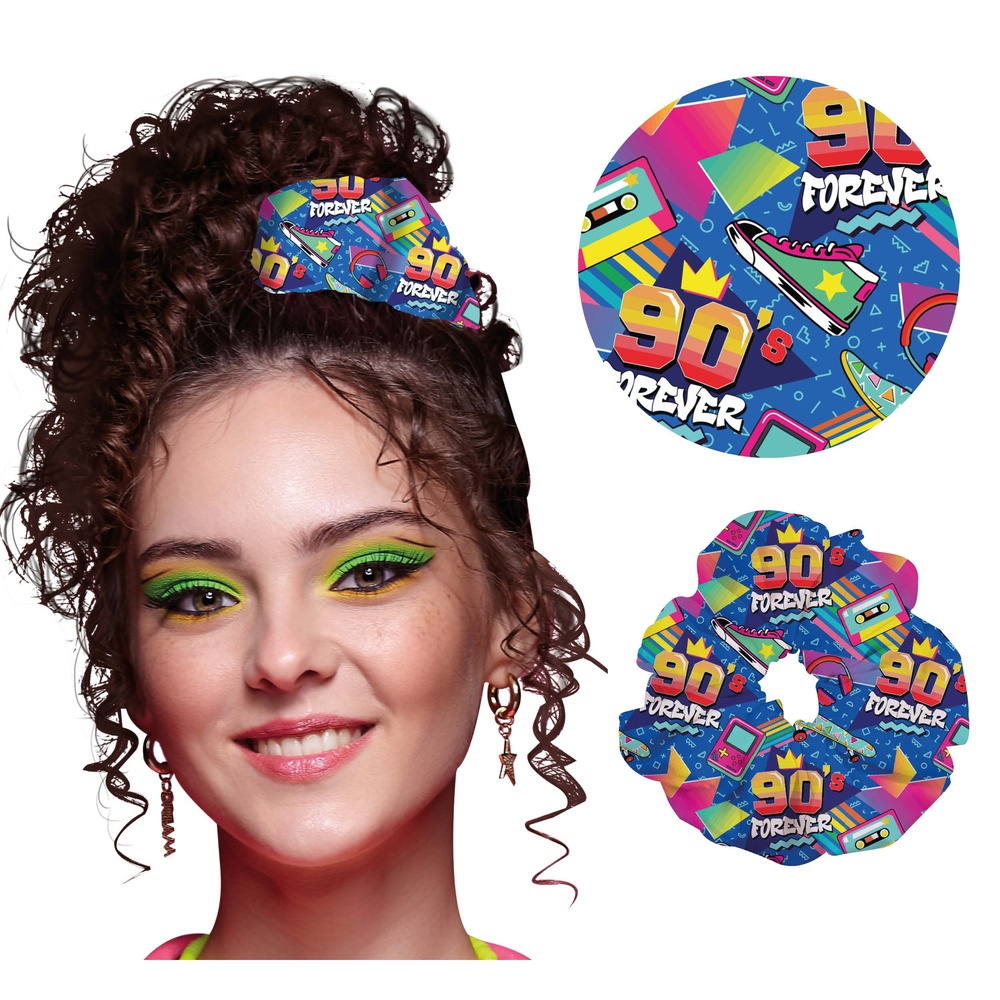 90'er Hårelastik Scrunchie (10,2 x 9,5 x 0,8 cm) | 90'erne Retro Hårbøjle / Pandebånd / Hårbånd - Hovedtilbehør - Temashop