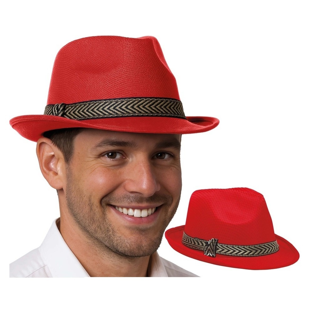 Rød Gangsterhat (27,4 x 9,6 x 27,4 cm) | 20'erne Gangster Hat / Hue / Hjelm - Hovedtilbehør - Temashop
