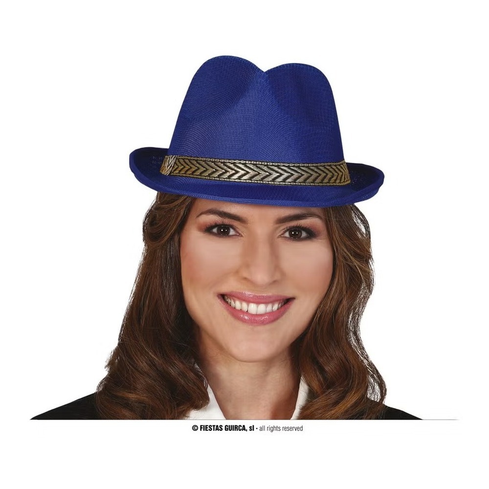 Blå Gangster Hat (27,7 x 23 x 10 cm) | 20'erne Gangster Hat / Hue / Hjelm - Hovedtilbehør - Temashop