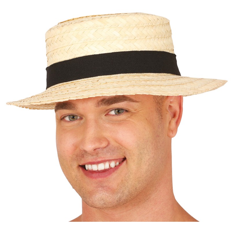 Boater Stråhat Sort Bånd | Gentleman Hat / Hue / Hjelm - Hovedtilbehør - Temashop
