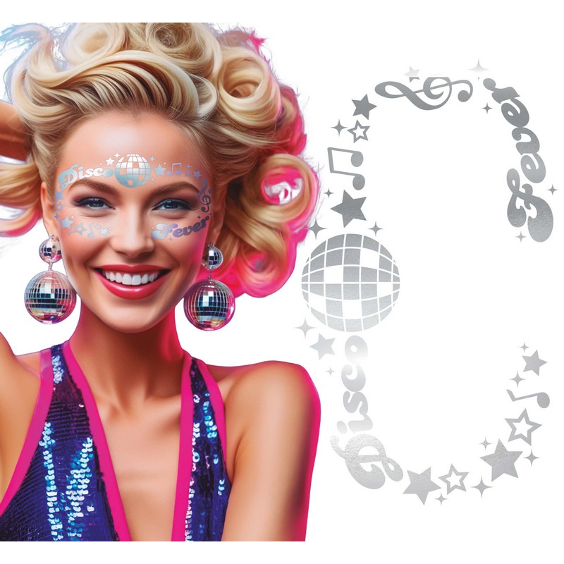 Disco Fever Ansigtssmykker Sølv | 70'erne Disco Sminke / Makeup - Makeup & Negle - Temashop