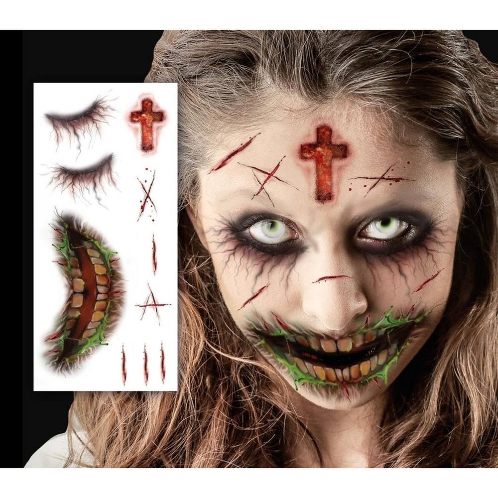 Zombie Falske Ansigtstatoveringer | Zombie Falske tatoveringer - Festtilbehør - Temashop