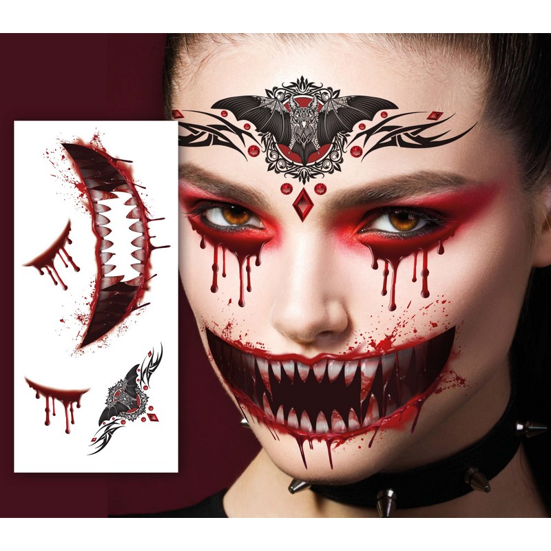 Vampyr Falske Ansigtstatoveringer | Vampyr Falske tatoveringer - Festtilbehør - Temashop