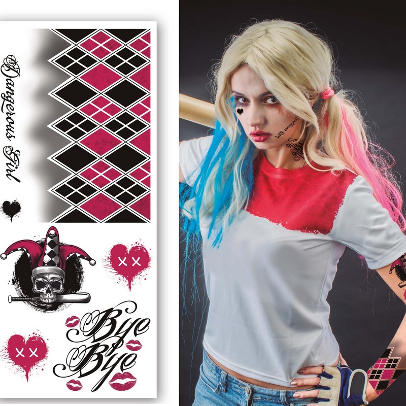 Harley Quinn Falske Tatoveringer (30 x 14 cm) | Harley Quinn Tatoveringer - Festtilbehør - Temashop