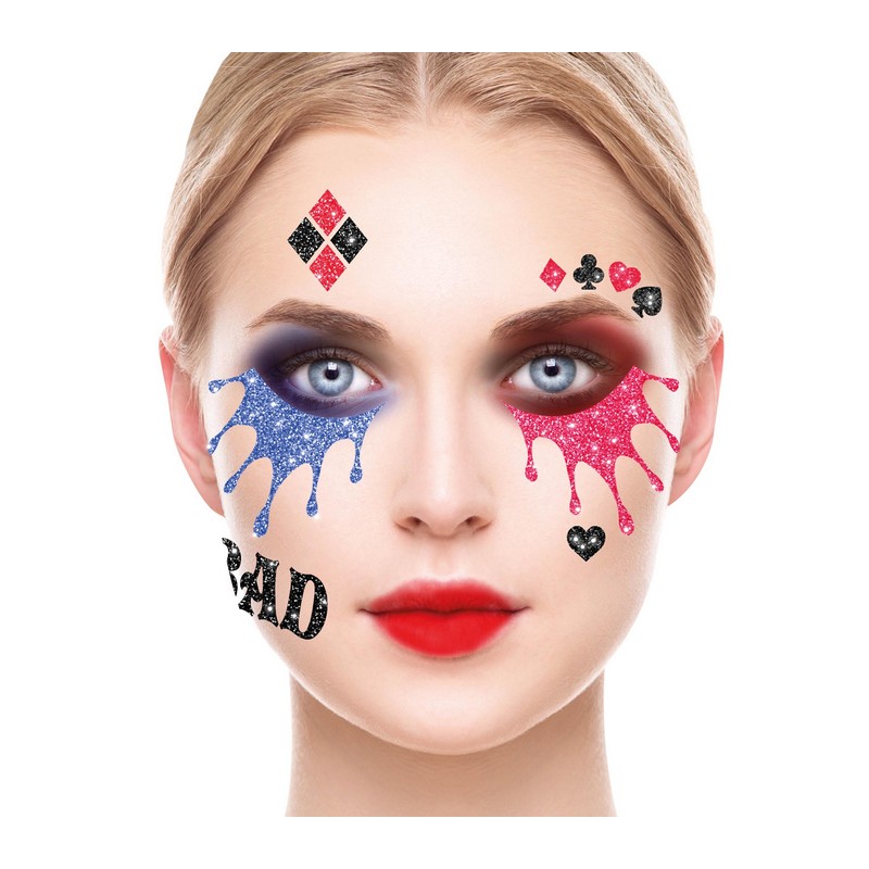 Harley Quinn Ansigtssmykker Blå/Lyserød | Harley Quinn Smykkesæt - Smykker - Temashop
