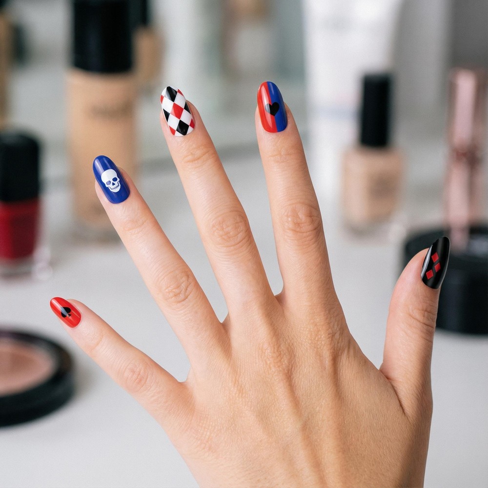 Harlekin Negle | Harley Quinn Negle / Neglelak - Makeup & Negle - Temashop