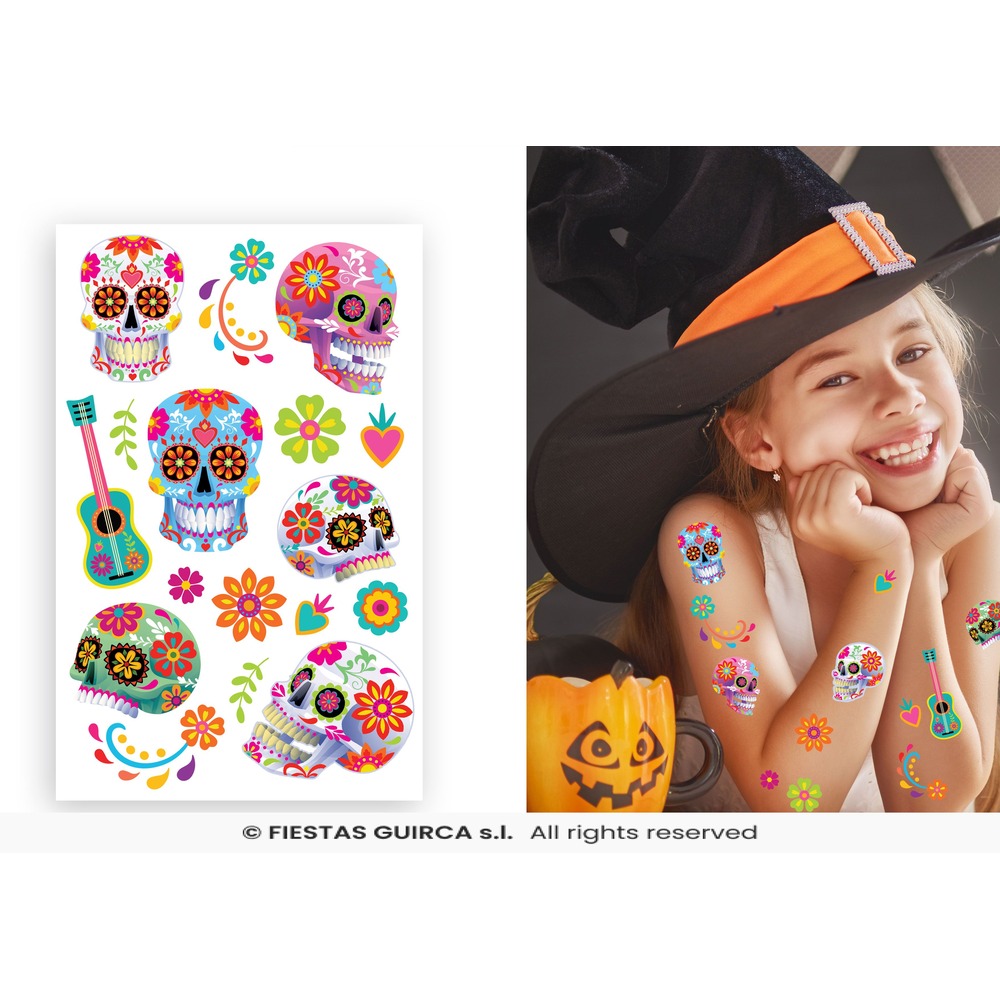 Catrina Tatoveringer (14 x 22 cm) | Day of the Dead Tatoveringer - Makeup / Negle - Temashop