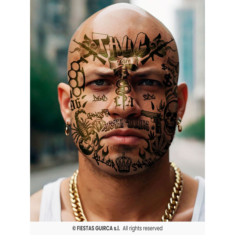 Thug Life Ansigtstatovering (22 x 20 cm) | Pimp Tatoveringer - Makeup / Negle - Temashop